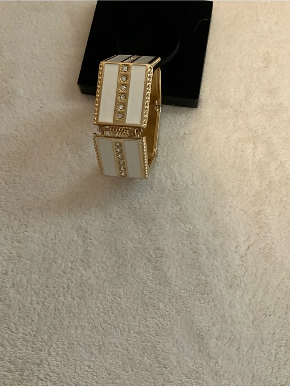 Gold and White Hexagonal Crystal-Trim Bracelet